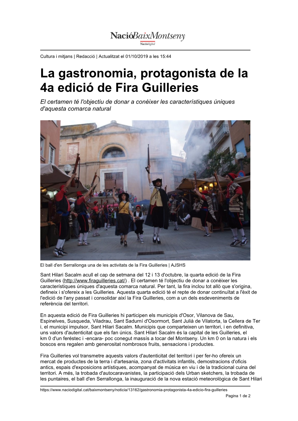 La Gastronomia, Protagonista De La 4A Edició De Fira Guilleries El Certamen Té L'objectiu De Donar a Conèixer Les Característiques Úniques D'aquesta Comarca Natural