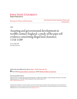 A Study of the Pipe Roll Evidence Concerning Illegal Land Clearance, 1154-1189 Kevin Dale Hill Iowa State University