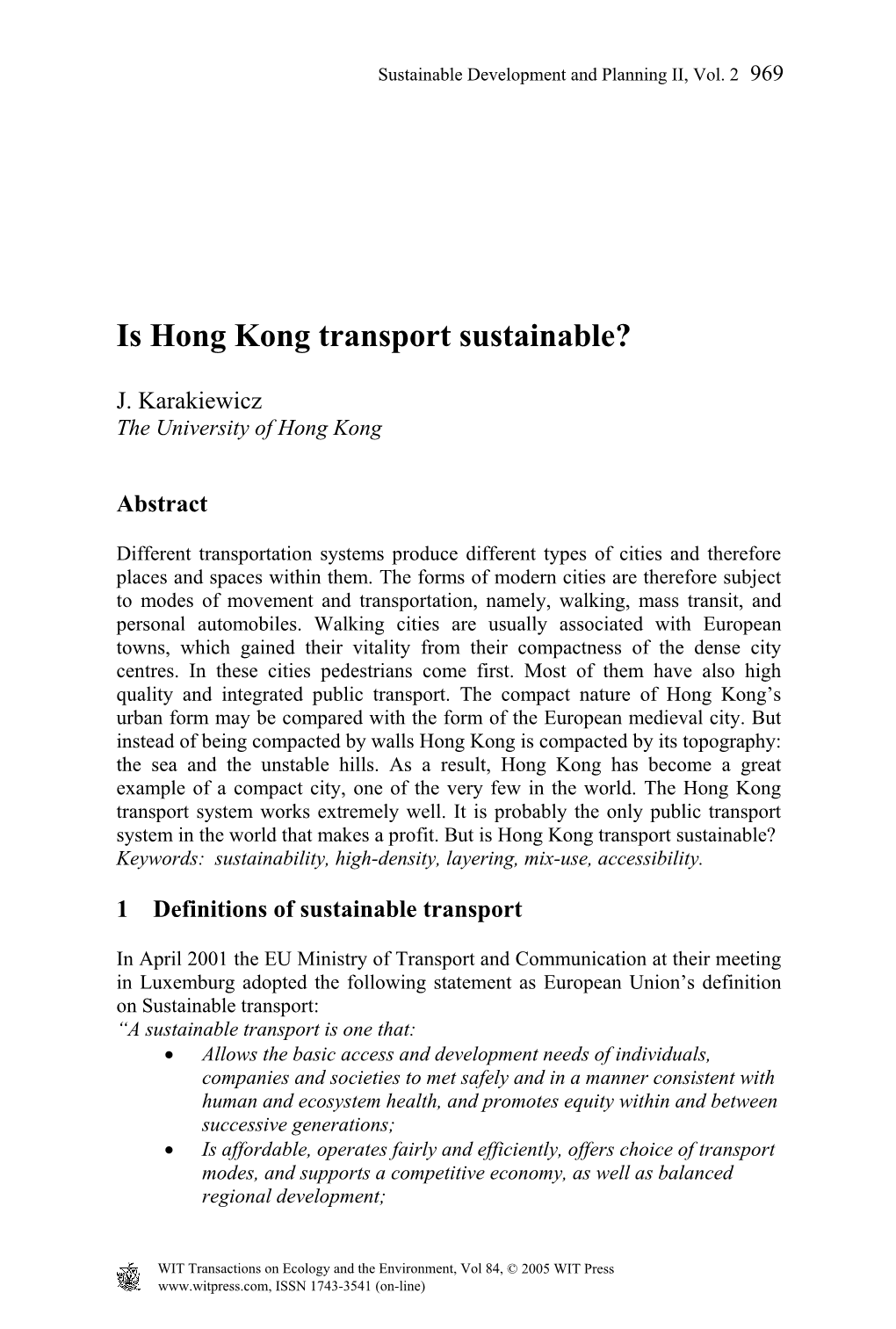 Is Hong Kong Transport Sustainable?
