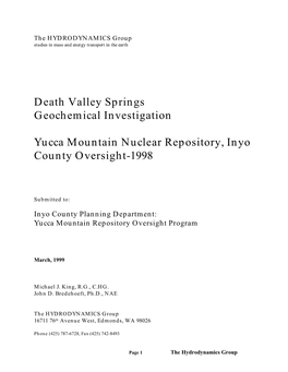 Death Valley Springs Geochemical Investigation Yucca Mountain Nuclear Repository, Inyo County Oversight-1998