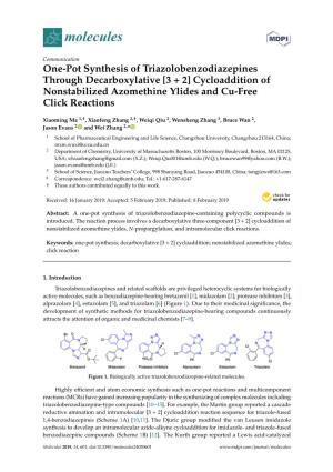 One-Pot Synthesis of Triazolobenzodiazepines Through