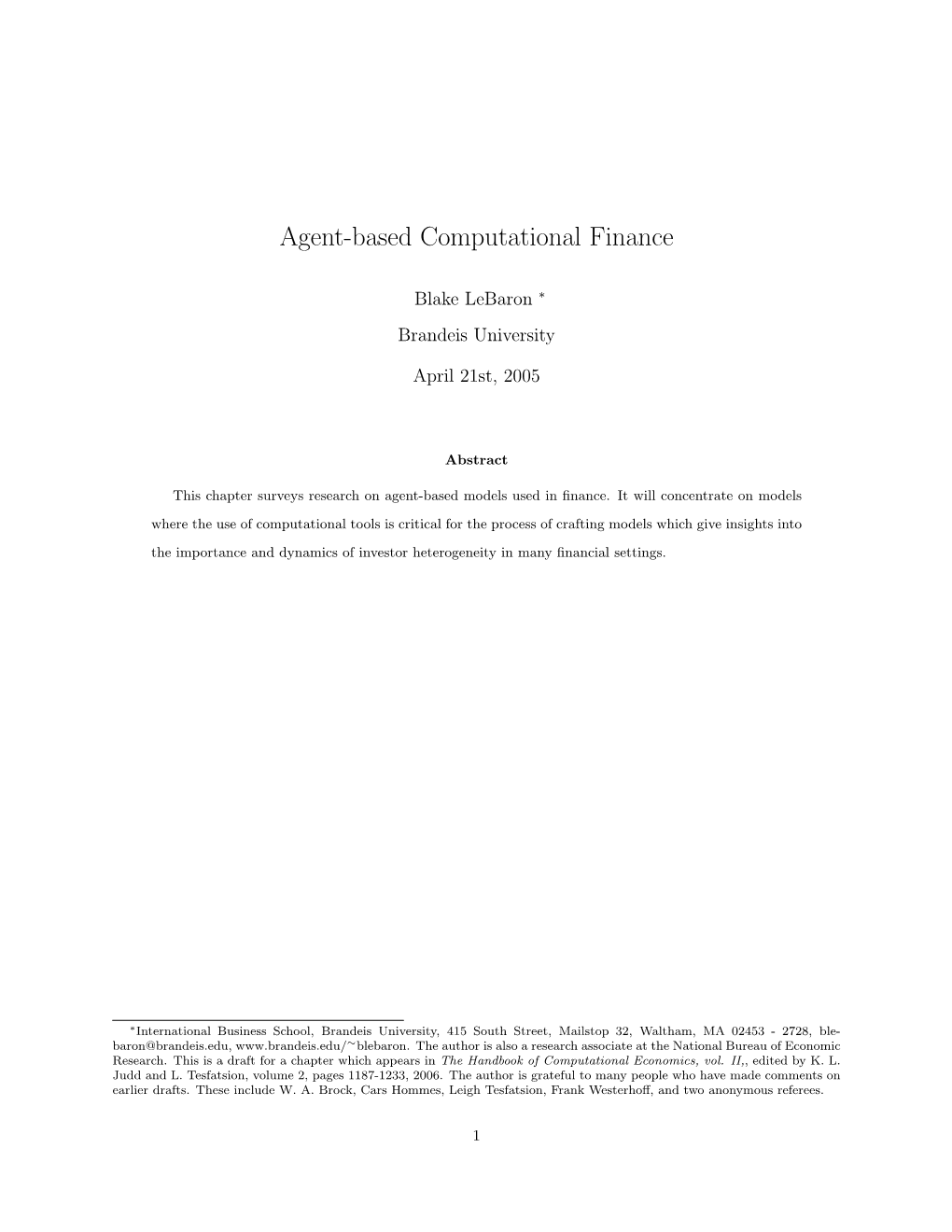 Agent-Based Computational Finance