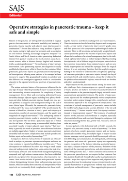 Operative Strategies in Pancreatic Trauma – Keep It Safe and Simple