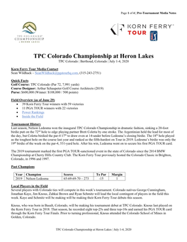 TPC Colorado Championship at Heron Lakes TPC Colorado | Berthoud, Colorado | July 1-4, 2020