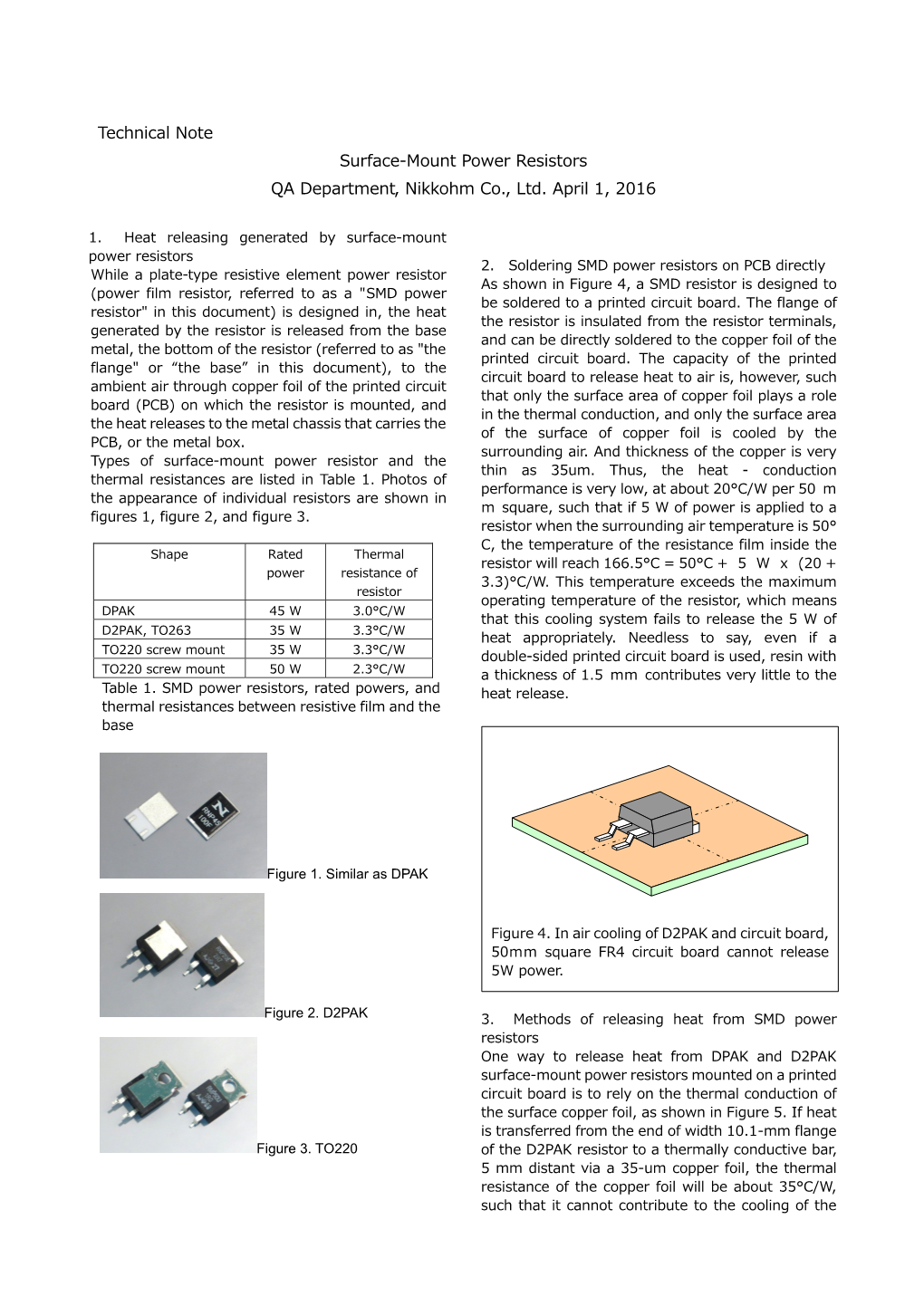 Technical Note Surface-Mount Power Resistors QA Department, Nikkohm Co., Ltd