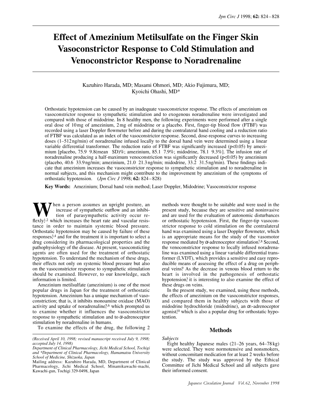 Effect of Amezinium Metilsulfate on the Finger Skin Vasoconstrictor Response to Cold Stimulation and Venoconstrictor Response to Noradrenaline