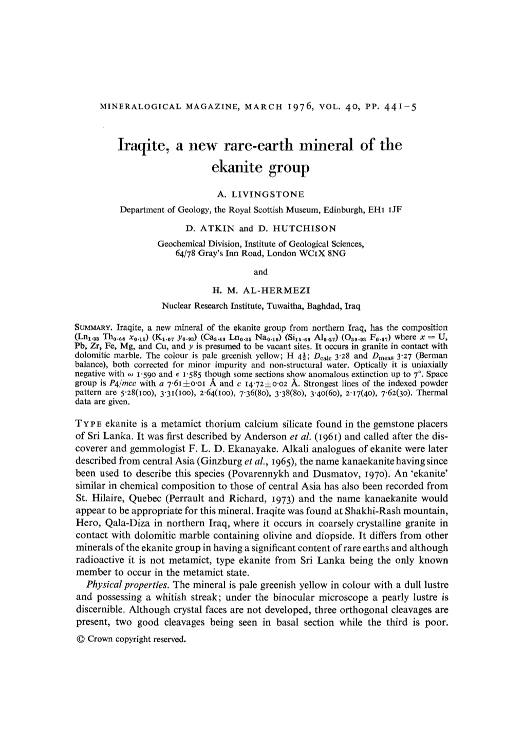 Iraqite, a New Rare-Earth Mineral of the Ekanite Group