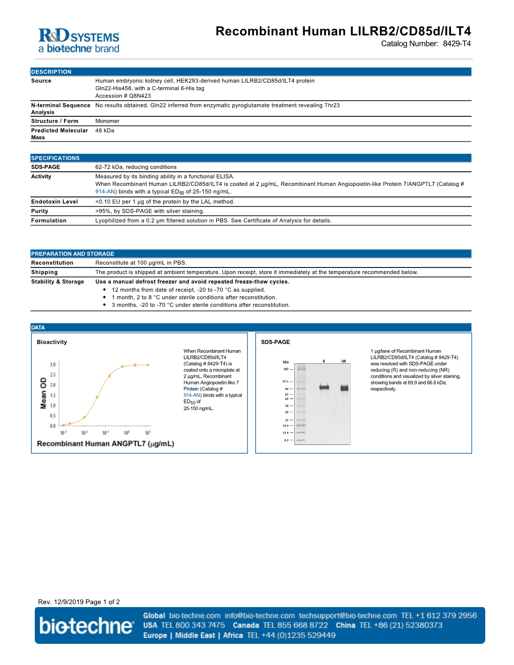 Recombinant Human LILRB2/Cd85d/ILT4 Catalog Number: 8429-T4