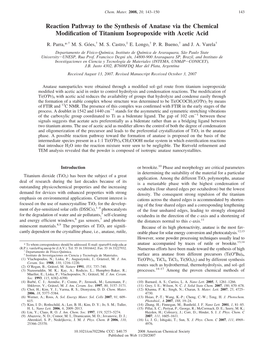 Reaction Pathway to the Synthesis of Anatase Via the Chemical Modiﬁcation of Titanium Isopropoxide with Acetic Acid