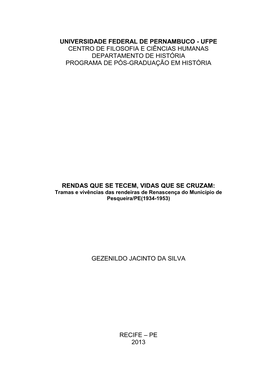 Universidade Federal De Pernambuco - Ufpe Centro De Filosofia E Ciências Humanas Departamento De História Programa De Pós-Graduação Em História