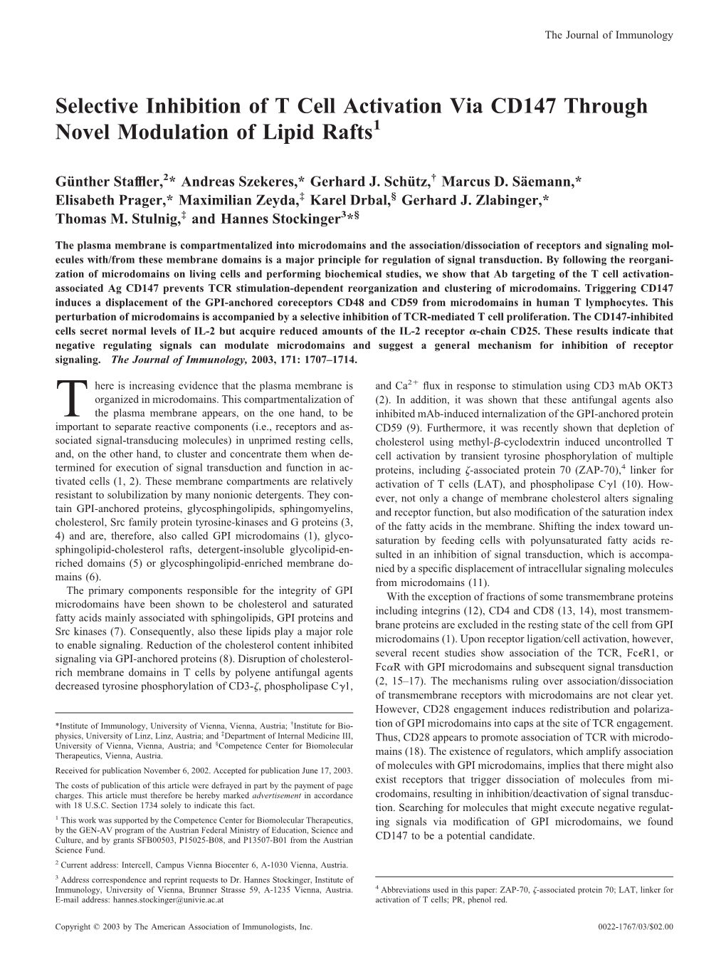 Rafts CD147 Through Novel Modulation of Lipid Selective