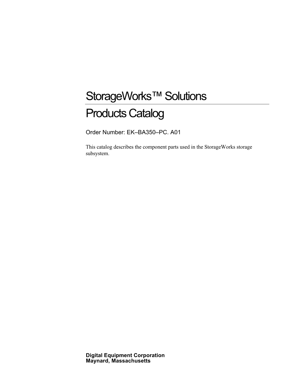 Storageworks™ Solutions Products Catalog