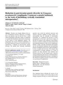 Reduction in Post-Invasion Genetic Diversity in Crangonyx