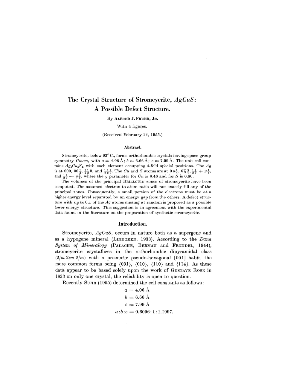 The Crystal Structure of Stromeyerite, Agcus: a Possible Defect Structure