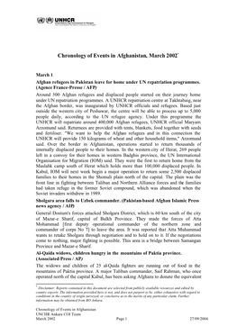 Chronology of Events in Afghanistan, March 2002*