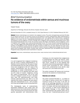 Brief Communication No Evidence of Endometriosis Within Serous and Mucinous Tumors of the Ovary