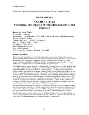 Sociological Investigation of Ethnicities, Minorities, and Migration