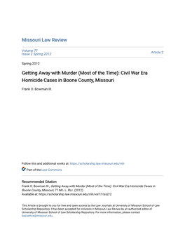 Civil War Era Homicide Cases in Boone County, Missouri