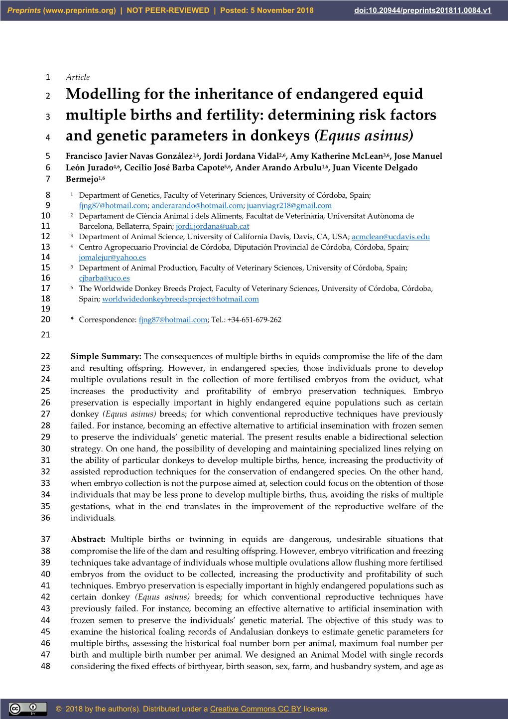 Modelling for the Inheritance of Endangered Equid Multiple Births