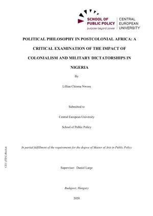 Political Philosophy in Postcolonial Africa: a Critical Examination of The