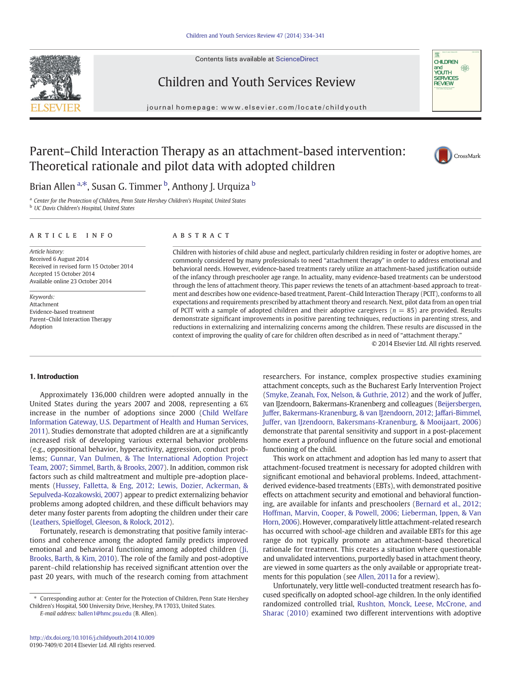 Parent–Child Interaction Therapy As an Attachment-Based Intervention: Theoretical Rationale and Pilot Data with Adopted Children