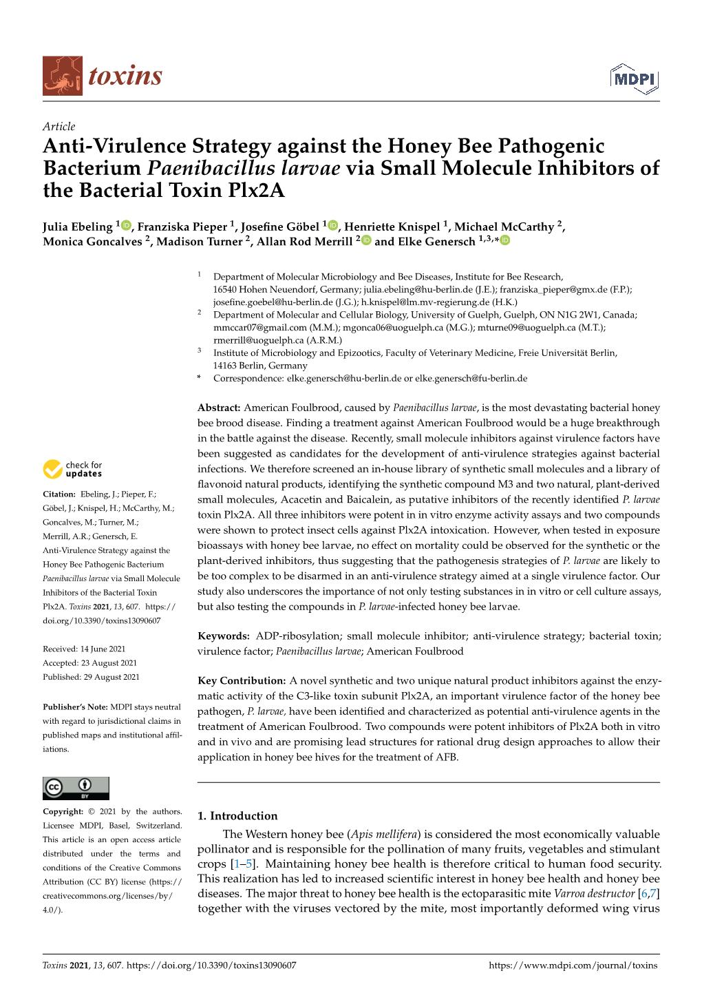 Anti-Virulence Strategy Against The Honey Bee Pathogenic Bacterium ...