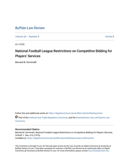 National Football League Restrictions on Competitive Bidding for Players' Services