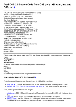 Atari DOS 2.5 Source Code from OSS ; (C) 1985 Atari, Inc. and OSS, Inc