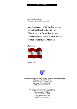 Verification of Vulnerable Zones Identified Under the Nitrate Directive and Sensitive Areas Identified Under the Urban Waste Water Treatment Directive