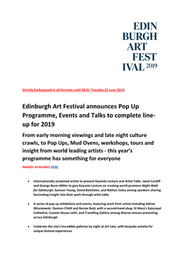 Edinburgh Art Festival Announces Pop Up