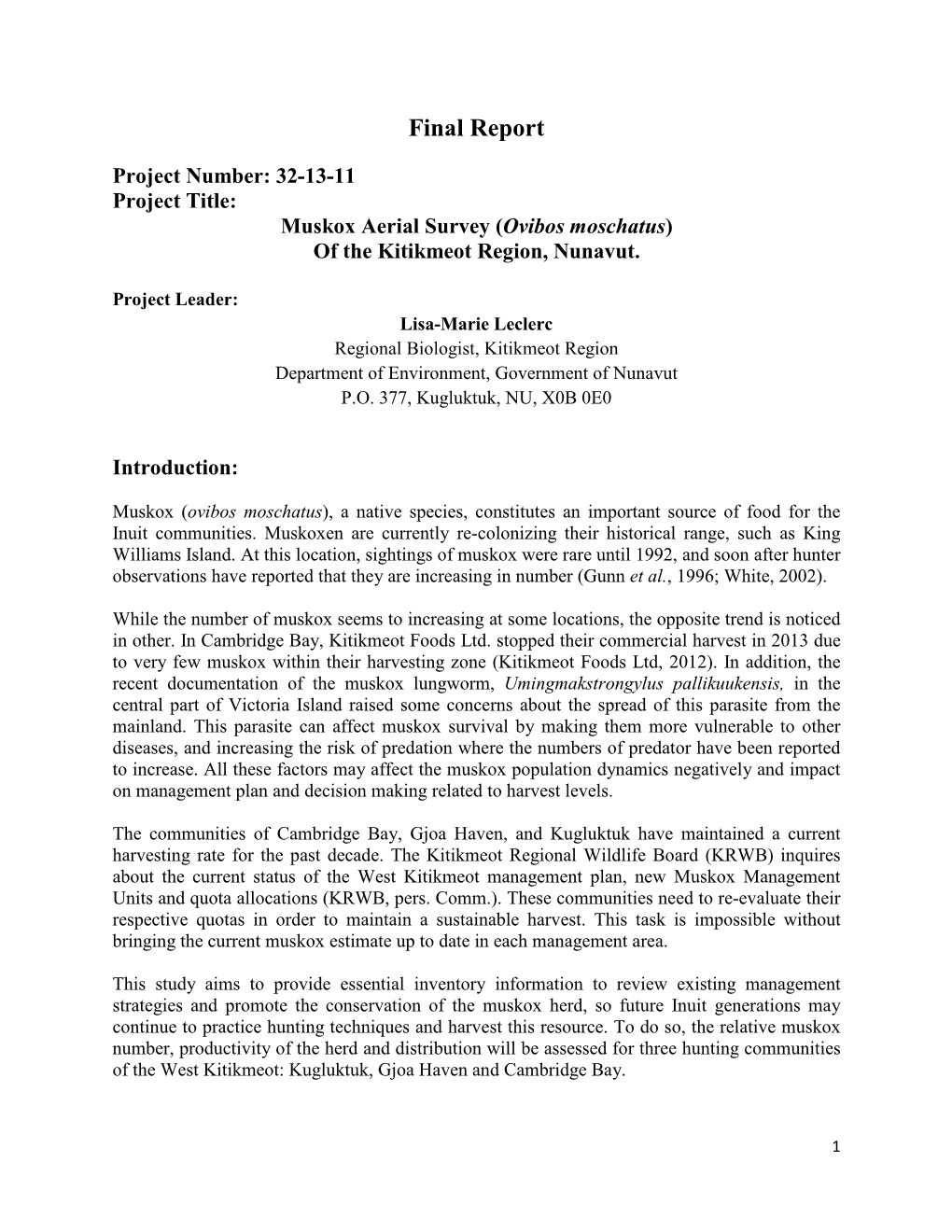 Muskox W Kitikmeot Survey Final Report Dec 2014-ENG