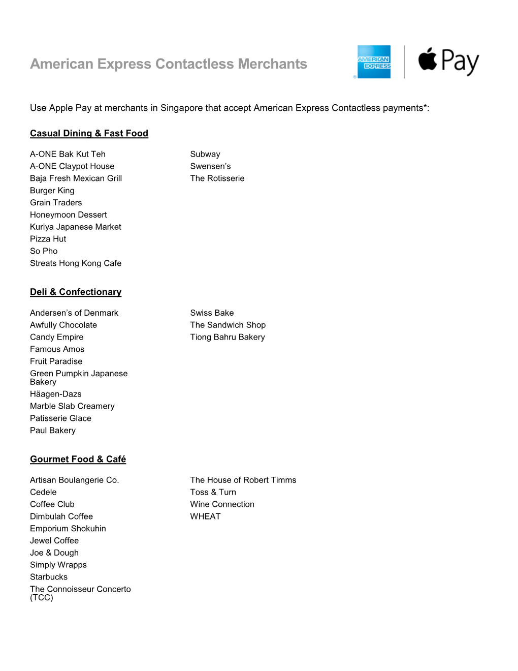 American Express Contactless Merchants