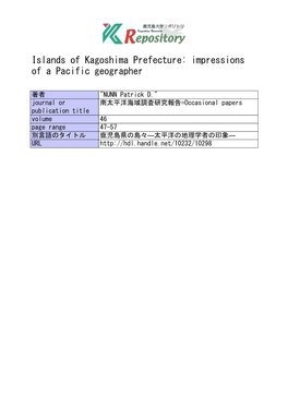 Islands of Kagoshima Prefecture: Impressions of a Pacific Geographer