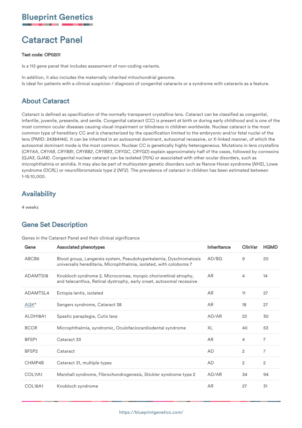 Blueprint Genetics Cataract Panel