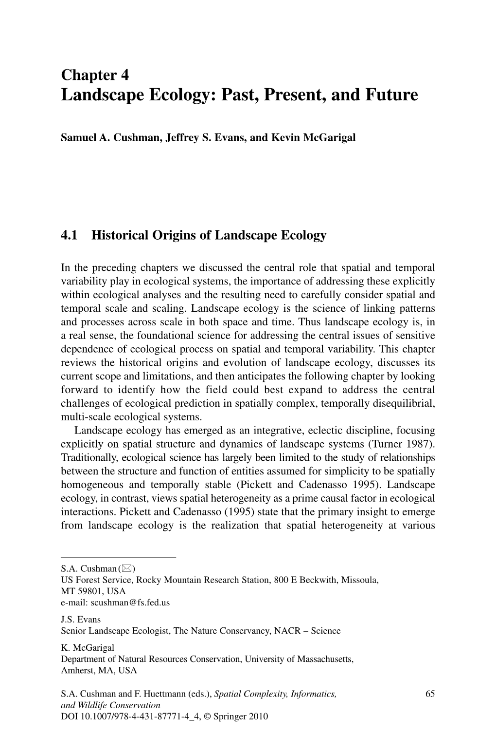 Chapter 4 Landscape Ecology: Past, Present, and Future