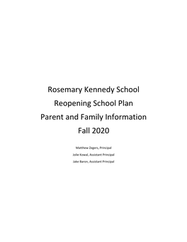 Rosemary Kennedy School Reopening School Plan Parent and Family Information Fall 2020