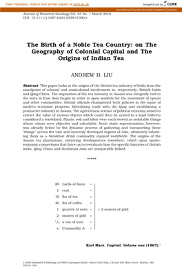 The Birth of a Noble Tea Country: on the Geography of Colonial Capital and The