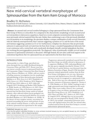 New Mid-Cervical Vertebral Morphotype of Spinosauridae from the Kem Kem Group of Morocco Bradley D