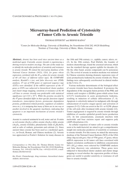 Microarray-Based Prediction of Cytotoxicity of Tumor Cells to Arsenic Trioxide