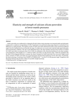 Elasticity and Strength of Calcium Silicate Perovskite at Lower Mantle Pressures Sean R