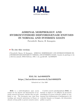 ADRENAL MORPHOLOGY and HYDROXYSTEROID DEHYDROGENASE ENZYMES in NORMAL and INTERSEX GOATS Parvathi-K