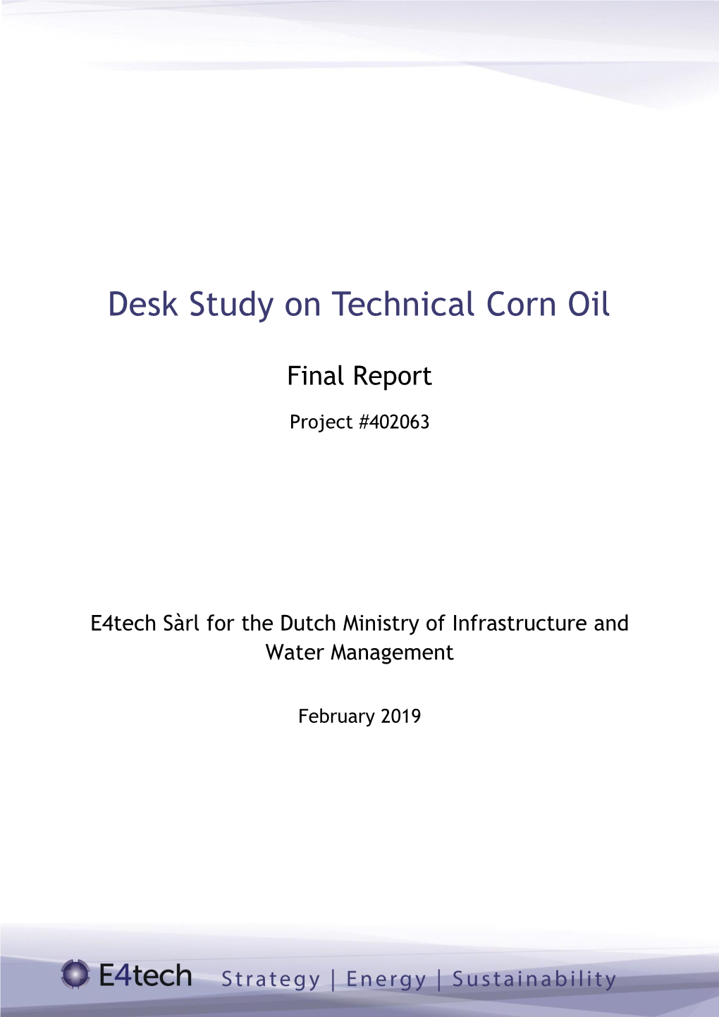 Desk Study on Technical Corn Oil