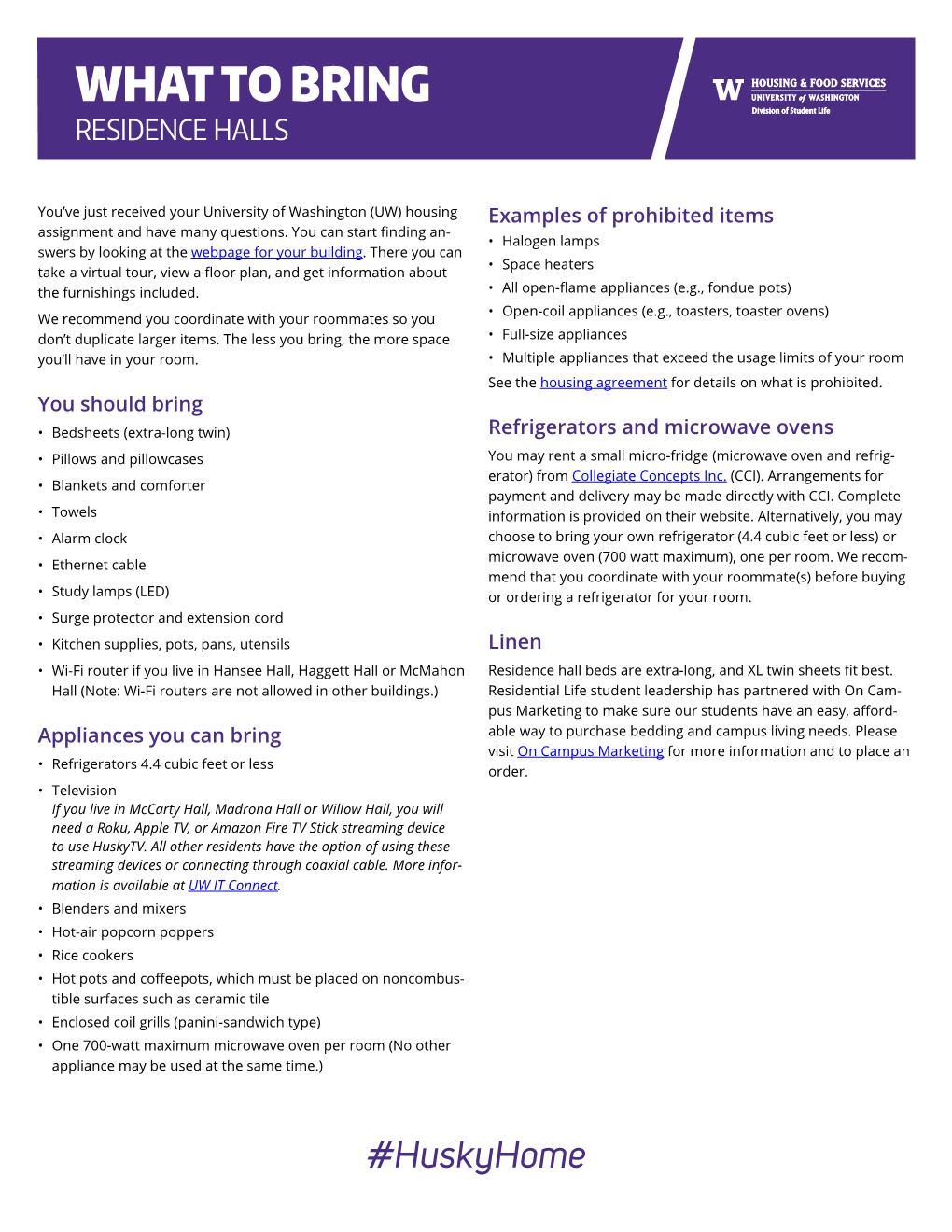 What to Bring Residence Halls DocsLib