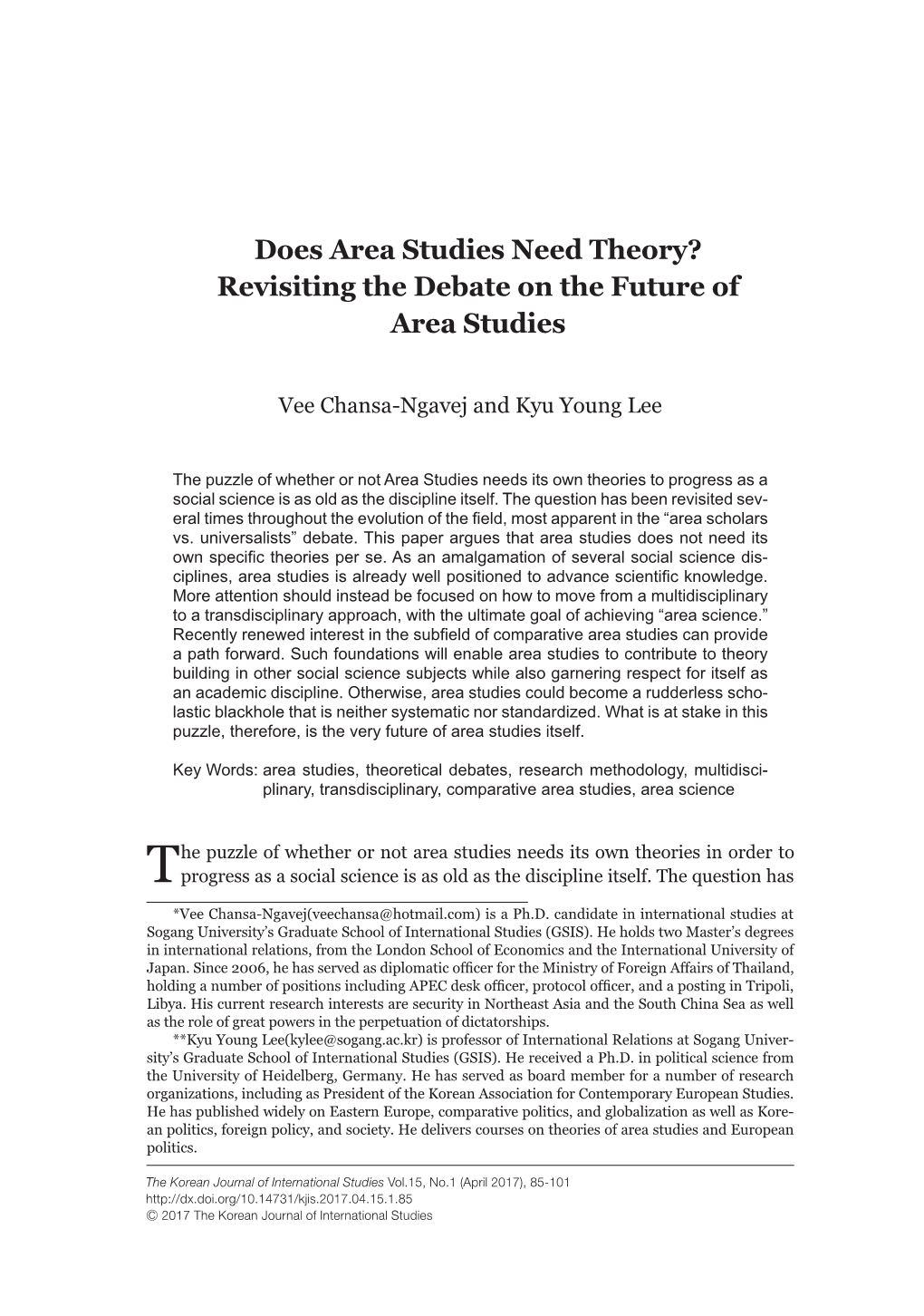 Does Area Studies Need Theory? Revisiting the Debate on the Future of Area Studies