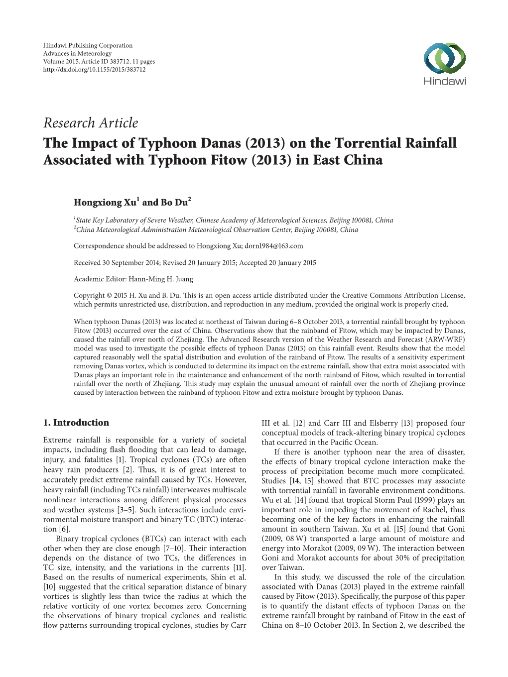 The Impact of Typhoon Danas (2013) on the Torrential Rainfall Associated with Typhoon Fitow (2013) in East China