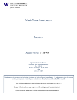 5122-003 Deloris Tarzan Ament Papers Inventory Accession