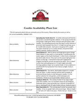 Conifer Availability Plant List