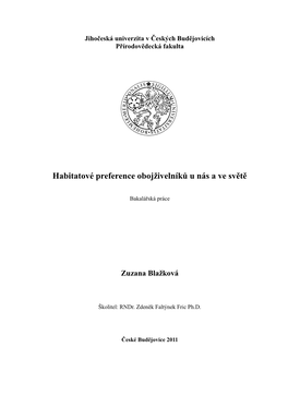 Habitatové Preference Obojživelníků U Nás a Ve Světě