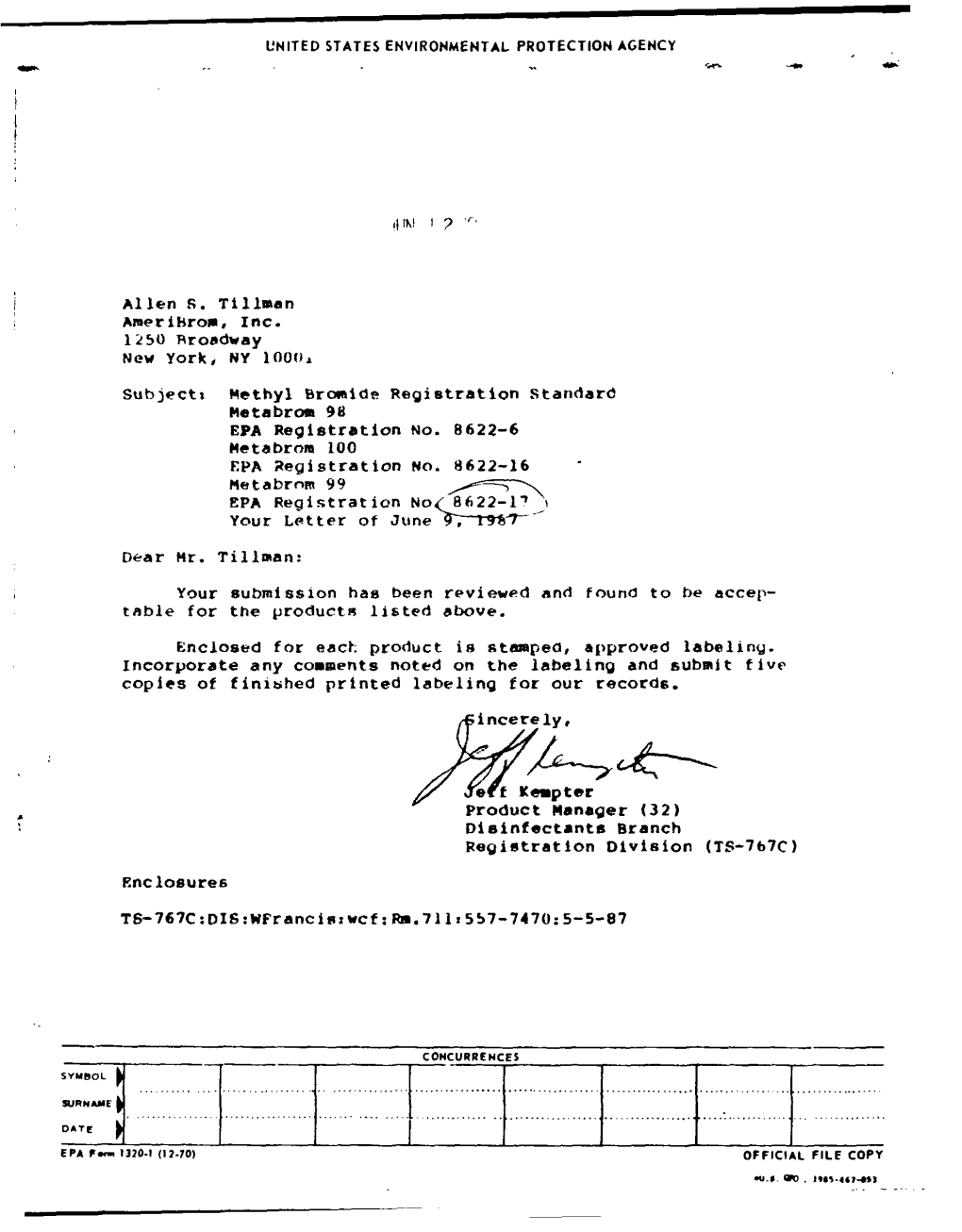 U.S. EPA, Pesticide Product Label, METABROM 99, 06/12/1987