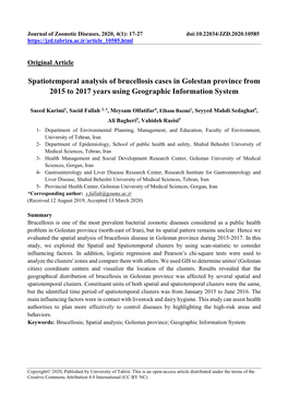 Spatiotemporal Analysis of Brucellosis Cases in Golestan Province from 2015 to 2017 Years Using Geographic Information System